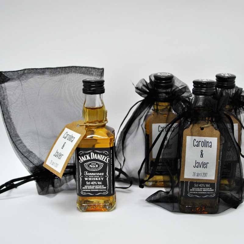 Mini botella de whisky Jack Daniels con mensaje y bolsita